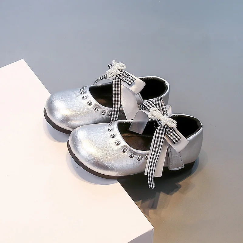 New Spring Autumn Girls Causal Leather Shoes Elegant Bowknot Princess Fashion Children's Flats Wedding Party Kids Dress Shoes