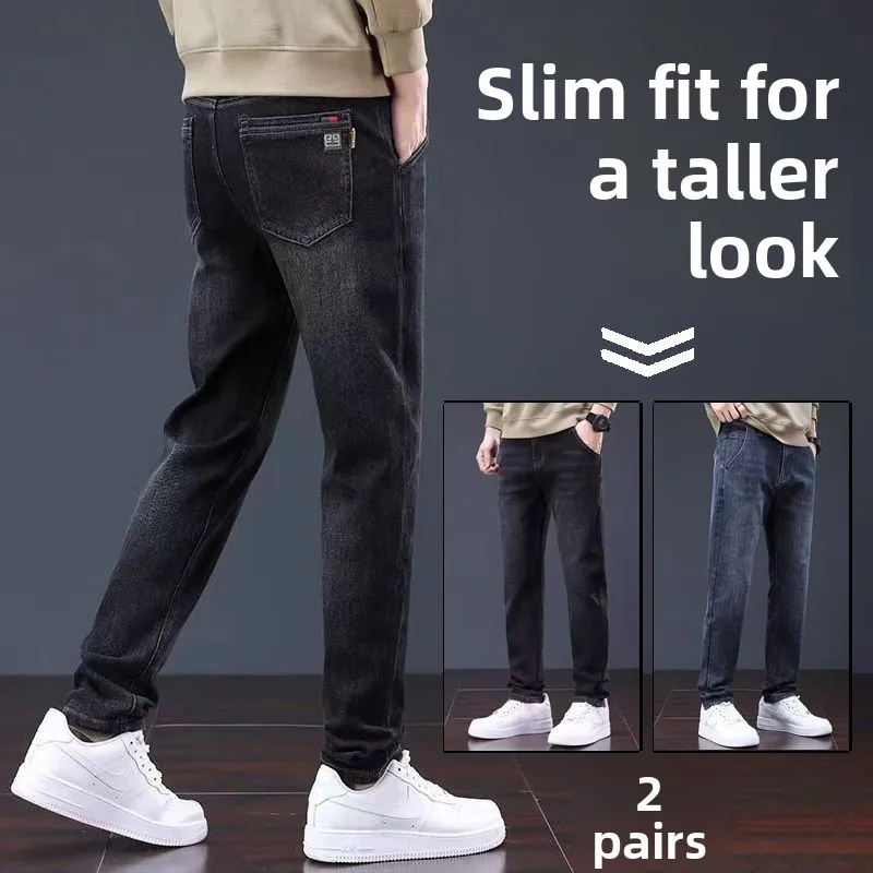 

Slim Fit Straight Leg Men's Jeans High Waist Cotton Polyester Blend Breathable Casual High Elastici Versatile Autumn Winter...