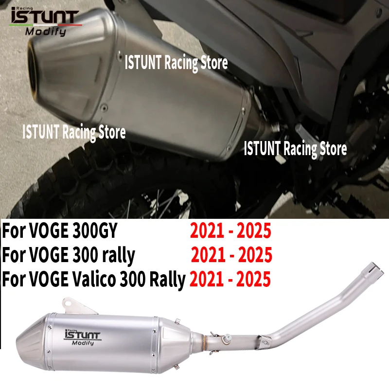 Système d'échappement Slip-On pour moto VOGE 300GY Valico 300 Rally 2021 - 2025, silencieux intermédiaire en acier inoxydable Espace Moto
