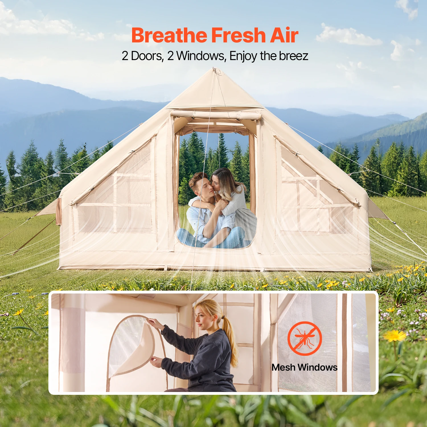 خيام SucceBuy القابلة للنفخ للتخييم سهلة الإعداد تفجير خيمة مع مضخة يدوية خيمة أكسفورد 300D مع حقيبة تخزين جاك الموقد متضمنة #3