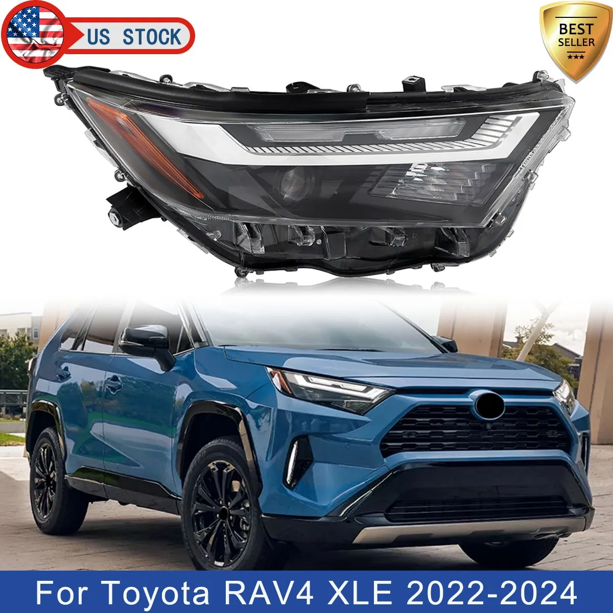 

Front Right Headlight Replace For Toyota RAV4 XLE Premium Sport 4-Door 2022 2023 2024 Right Passenger Headlight Lamp LED Bulb