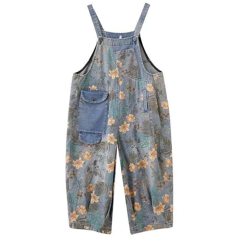 

Loose Jumpsuits Denim Playsuits Casual Contrast Color Print Calf Length Harem Pants 2026 Summer One Piece Outfit Women Clothing