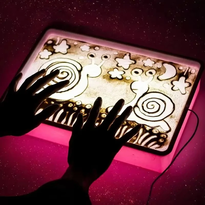 DIY الإبداع الجدول الرمال الفن رسم صندوق إضاءة للأطفال منضدية صغيرة Lightbox مع LED للرمل الفن عطلة عيد الميلاد الوردي