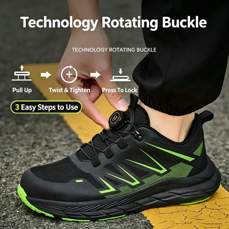 Men's and Women's Rotating-Button Work Safety Shoes: Impact-Resistant, Puncture-Resistant, Slip-Resistant, and Wear-Resistant