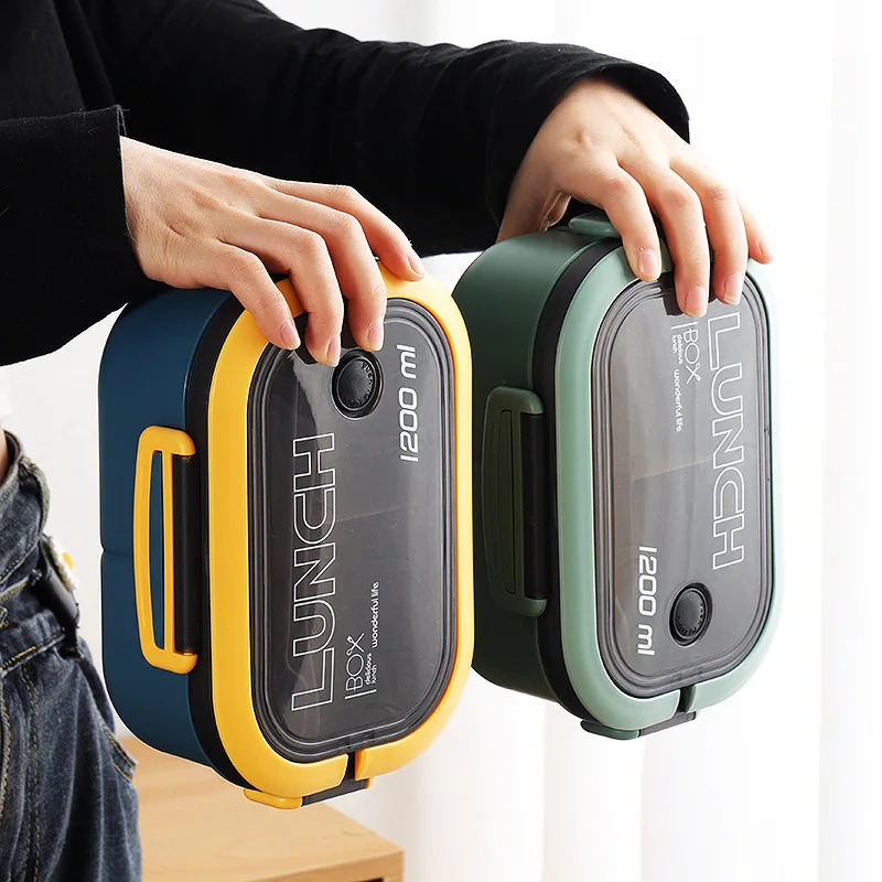 

Double-layer Lunch Box Portable Compartment Bento Microwave Food Storage Containers with Fork and Spoon Outdoor Picnic Fresh Box