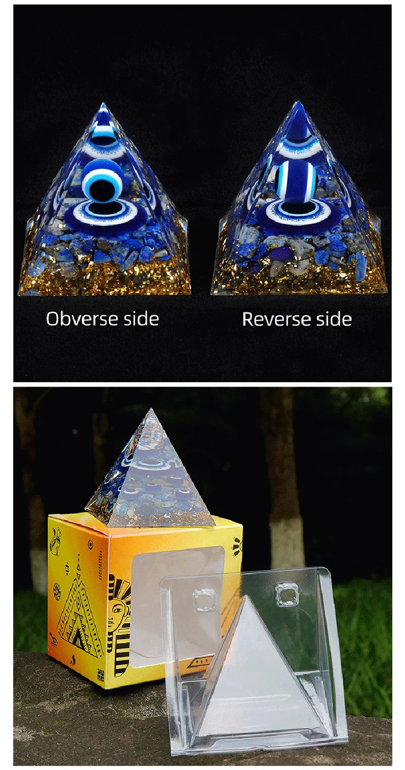 Böses Auge Kristallpyramide Blaue Augen Natürliche Lapislazuli-Steine Heilkristalle Harz-Pyramiden für Heimdekoration Ornament Geschenkbox – Detail 3