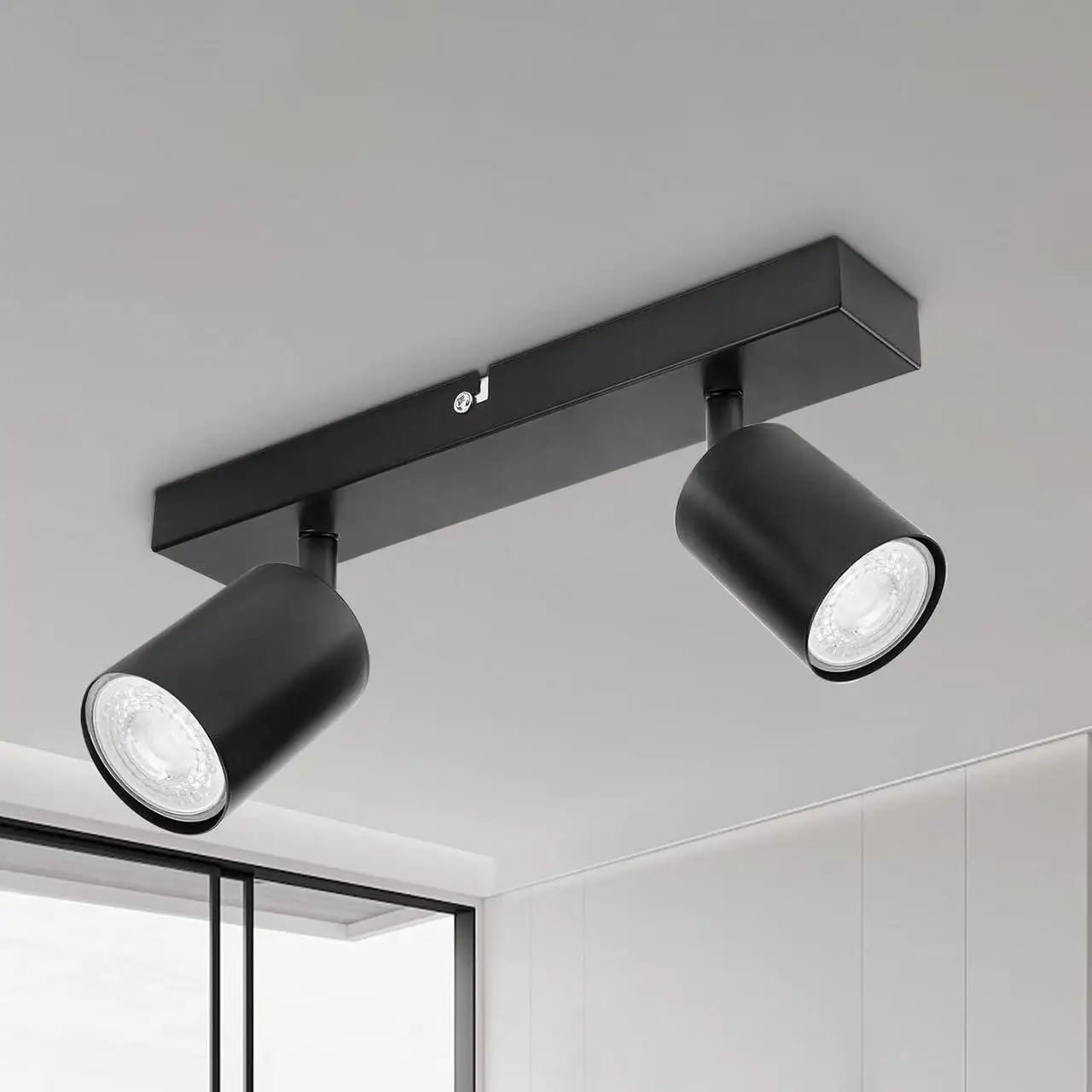 Modern LED Ceiling Light - 350° Rotation, 2 Lights GU10 Wall Light Black - Energy Saving, Living Room, Bedroom, Kitchen, Easy In