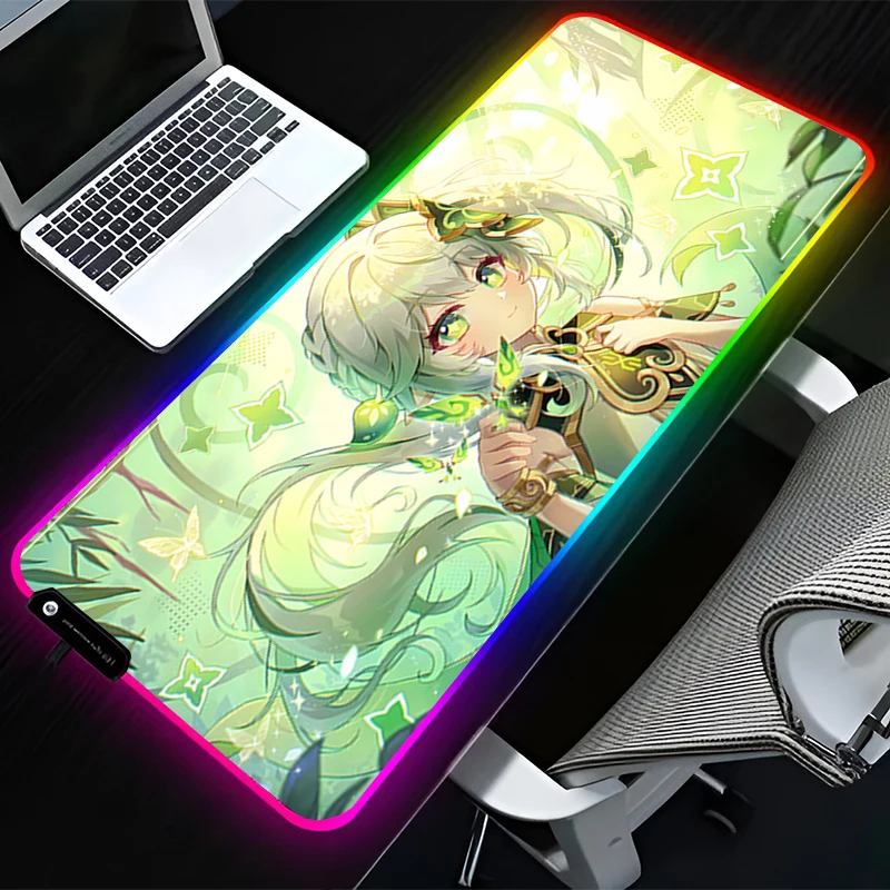 RGB LED Mouse Pad G-genshin Impact Nahida HD Pattern Gaming Mats Rubber Mousepad PC Accessories Extended Pad Non Slip Desk Mat