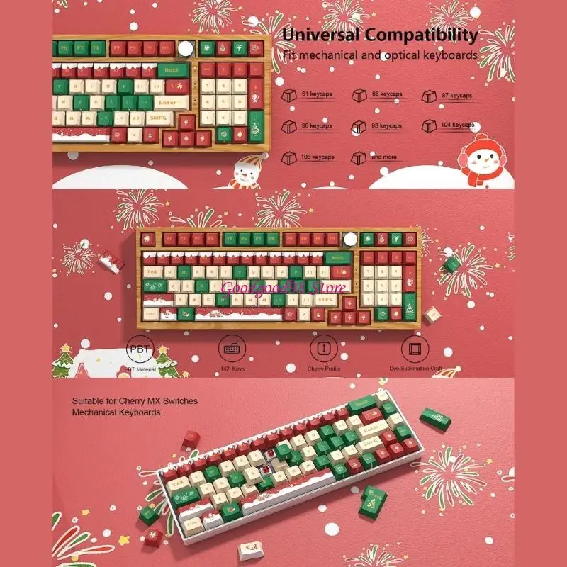

142Key PBT Durable Keycaps with Christmas Holiday Theme for Mechanical Keyboard