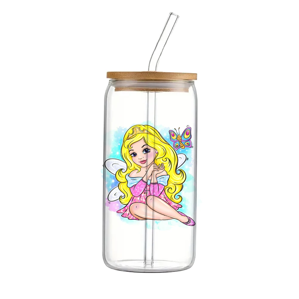 Disney Prinzessin Baby Mädchen für Libbey 16oz Dose Glas 3d wasserdicht UV Dtf Kaffee kann Libbey Glas Wrap 11x11cm wickeln