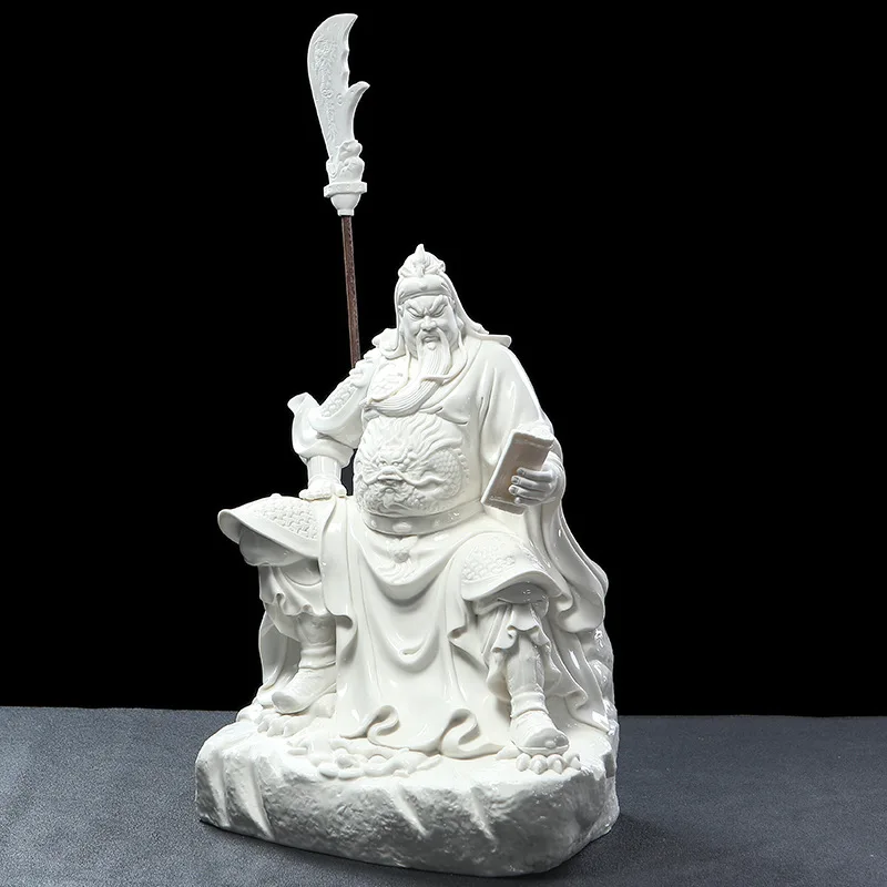 CZ white porcelain text Guan Gongguan Erye statue seated Guan Emperor ornament Guan Yu statue dedicated to home use