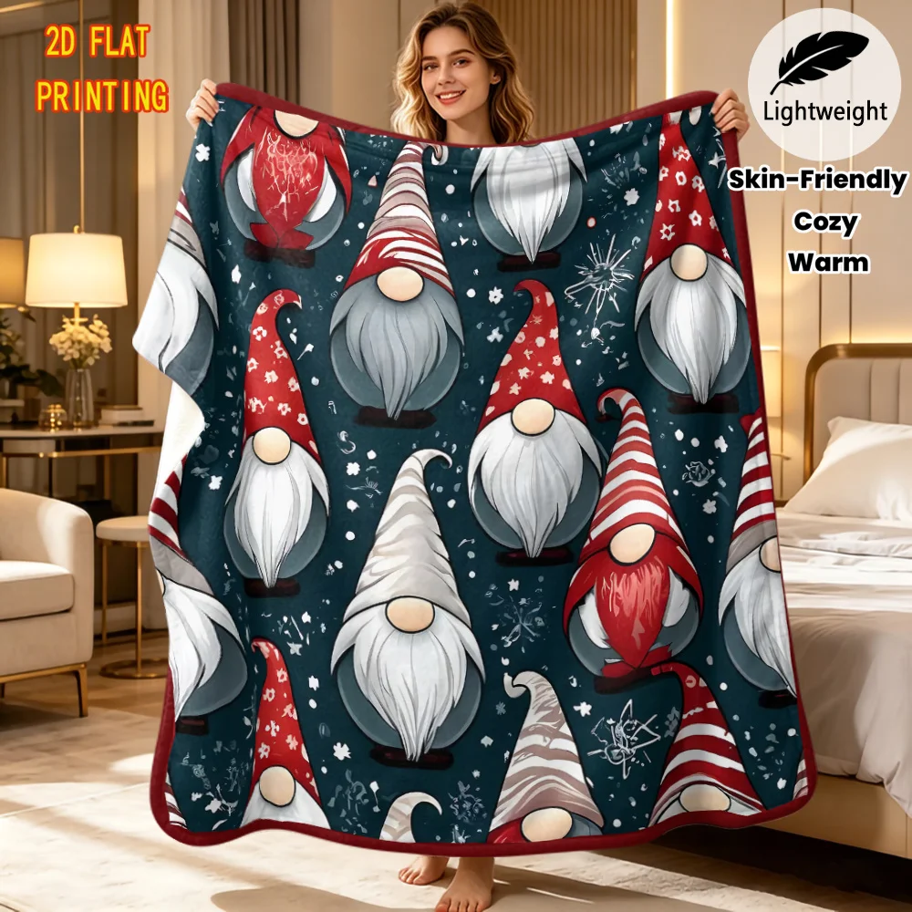 Lightweight Flannel Christmas Throw Blanket Gonk Faceless Gnome Snowflake Print Cozy Rug Indoor Xmas Decor