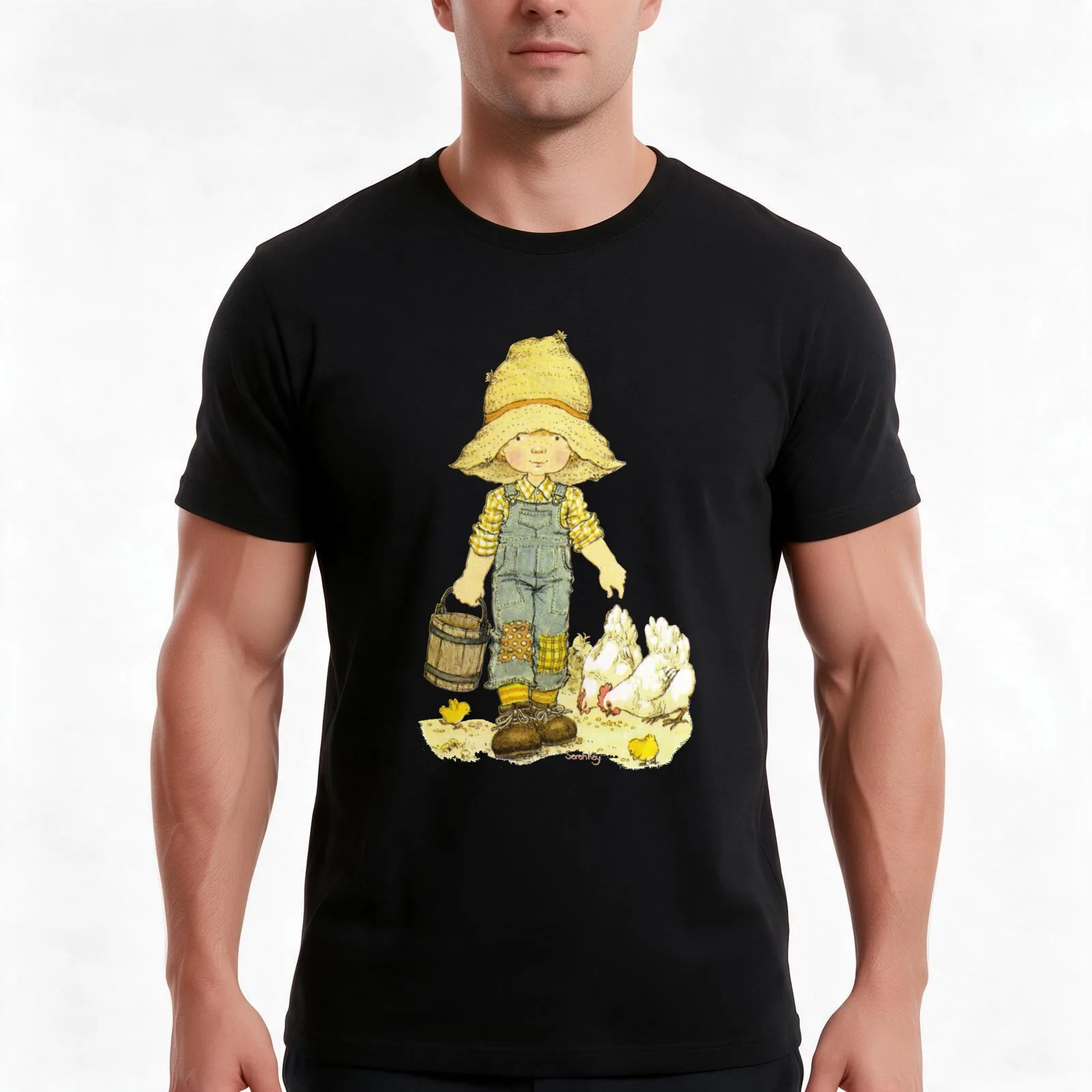 Sarah kay - child with hens T-Shirt, Summer Casual Cotton Tee, Oversized Streetwear Tops, Vintage Graphic Print, 100% Cotton