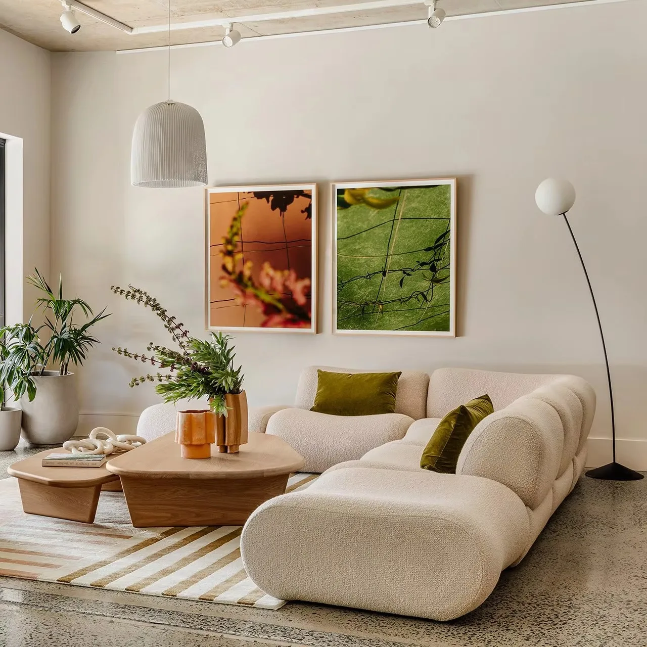 Upholstered Corner Nordic Boucle Curved Living Room Family Office Public Space Modular Sectional Sofa Couch Set
