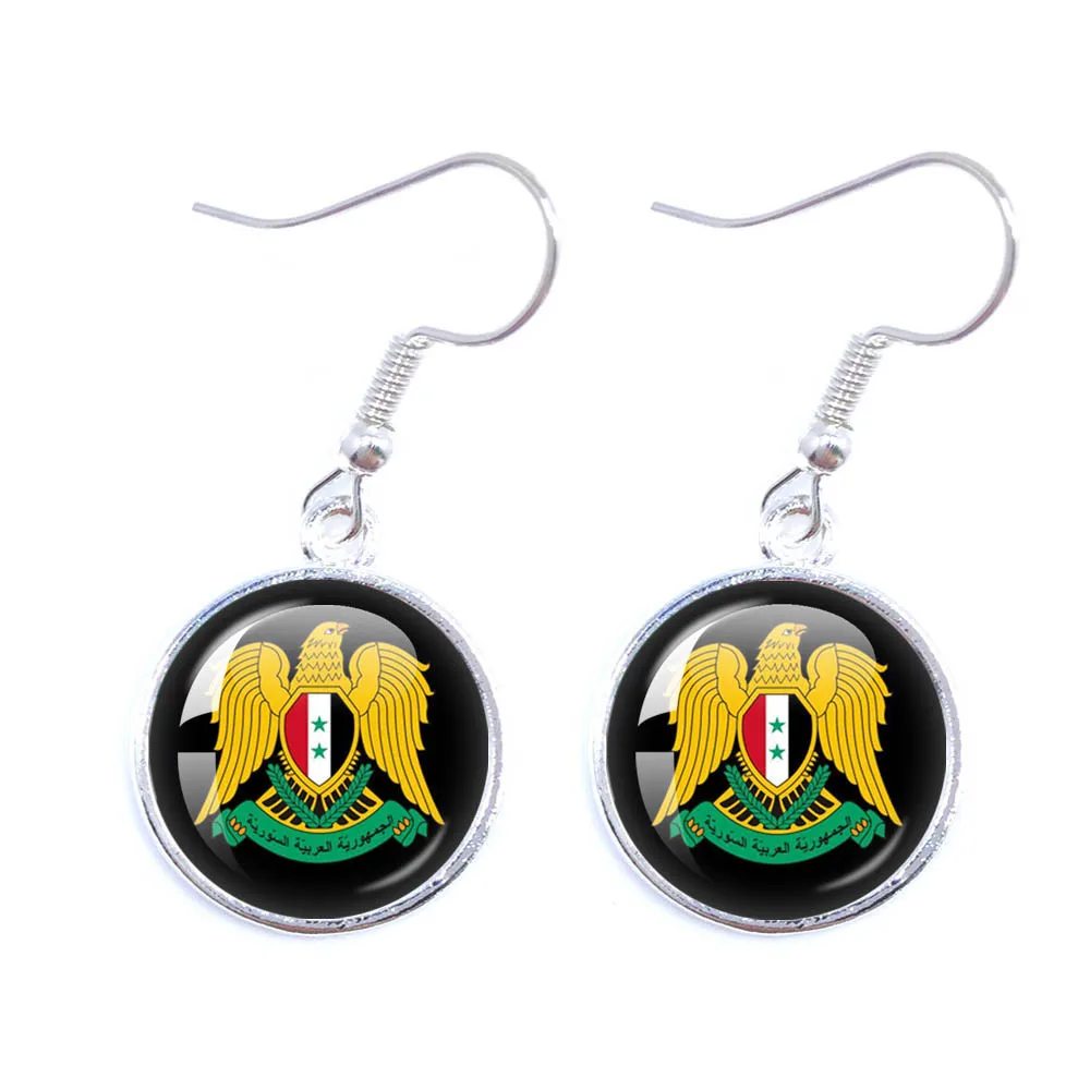 Syria National Flag Girls Earring Glass Cabochon Handmade Image Drop Earrings Charm Women Girls Fashion Jewelry Gift