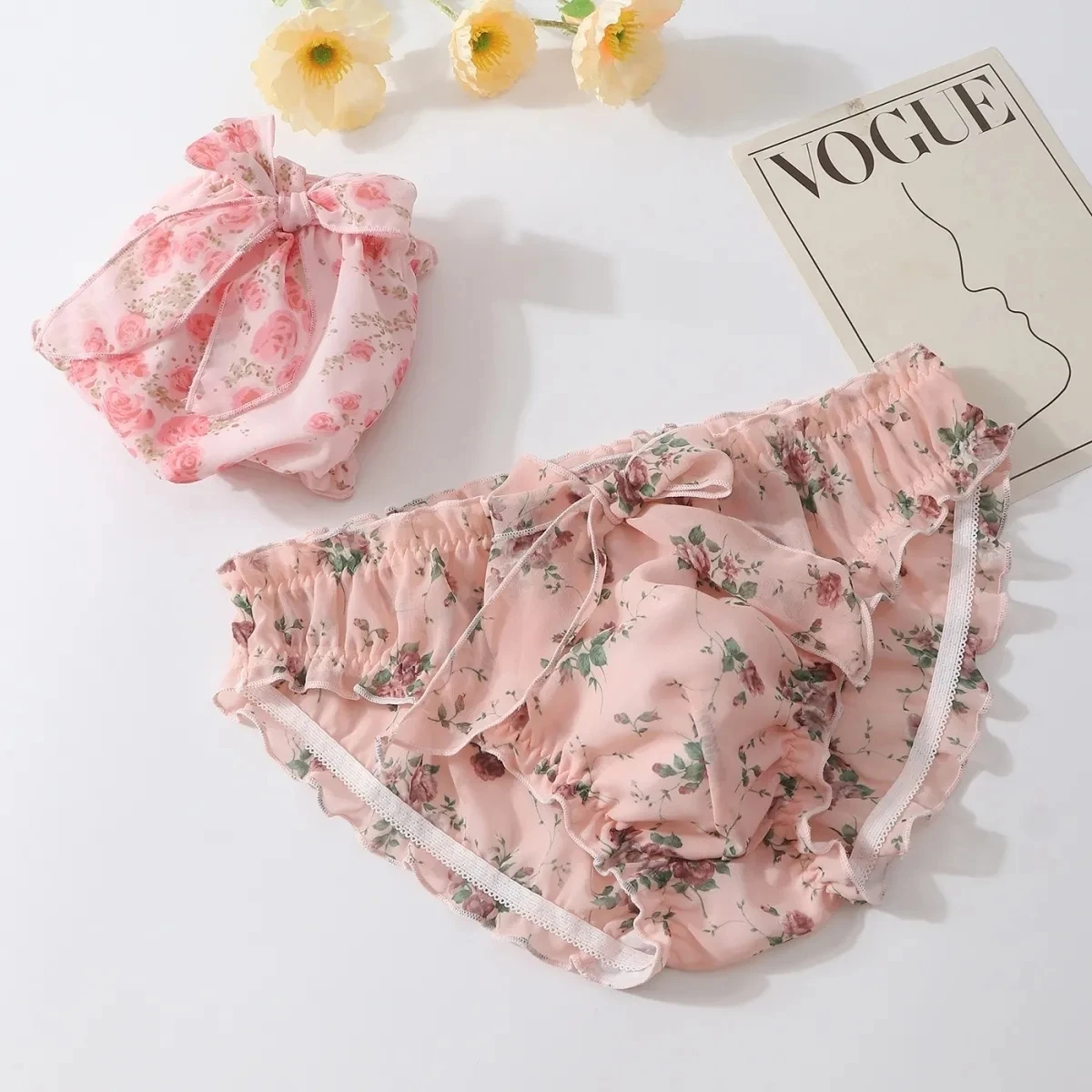 لطيف سيسي رجل الوردي الأزهار تكدرت القوس الانتفاخ سراويل عبر خلع الملابس مرونة الخصر Kawayi ملخصات مريحة Harajuku BF هدية