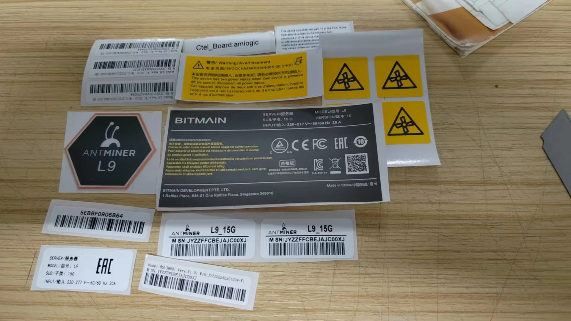 Bitmain Antminer L9 15G 16G 16.5G 17G Label Replacement Whole set