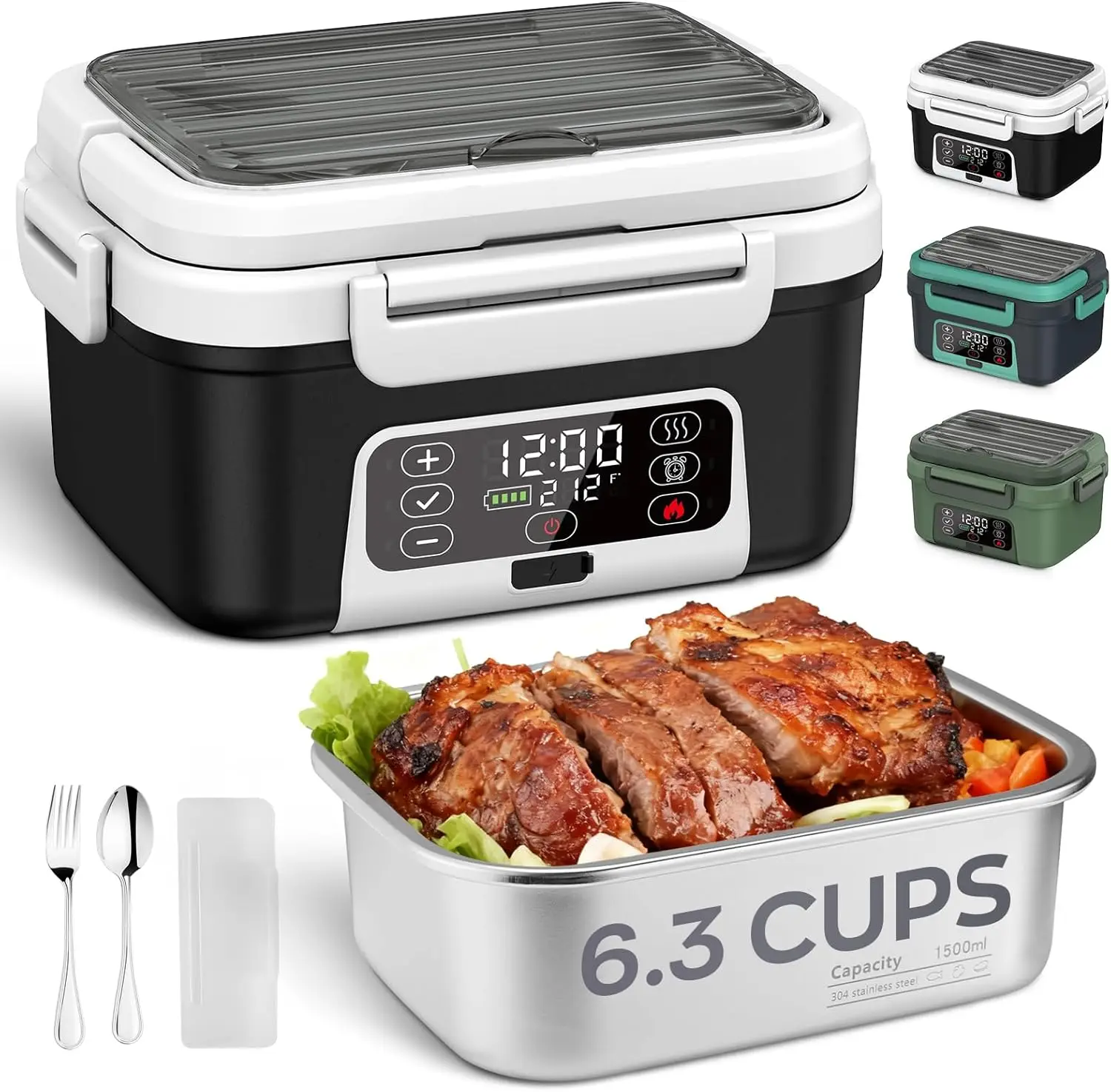 

Portable Electric Lunch Box with 20000mAh Battery, 6.3 Cup Capacity, Timer Function, BPA Free for Hot Meals On-the-Go