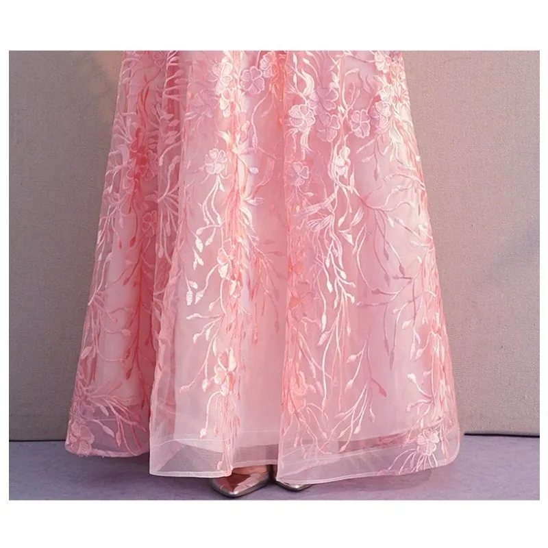 Новое женское сетчатое вышитое банкетное элегантное вечернее платье, модное длинное стильное утягивающее элегантное светское розовое платье подружки невесты