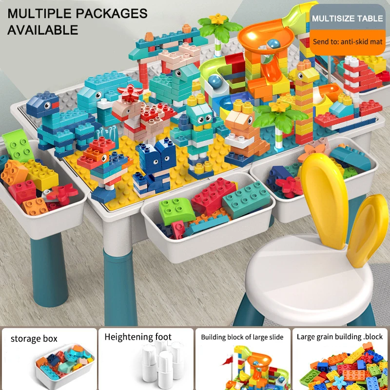 Children's Building Blocks Table Desk Multi Functional Large Granules Assembly With Storage Box Educational Toys 3-6 Years Old