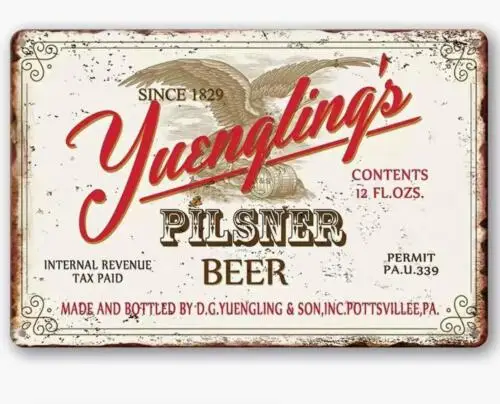 YUENGLING BEER METAL TIN SIGN YUENGLING PILSNER BEER BAR PROMO ART MAN CAVE
