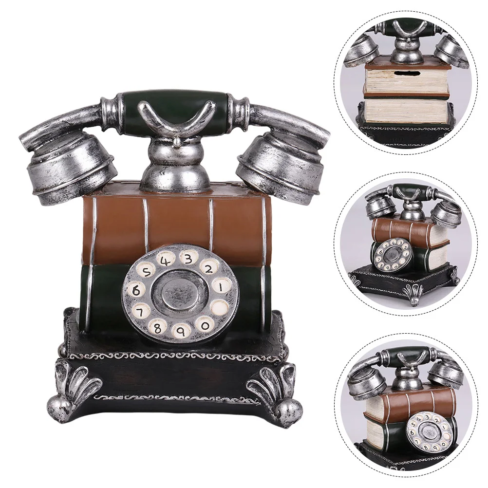

Retro Telephone Shaped Resin Saving Pot Creative Coin Container Home Desktop Decor Unique Exquisite Saving Pot