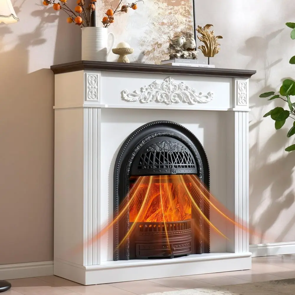 

45 Electric Fireplace Mantel with Heater, Fits TVs up to 55, 30 Insert for Entertainment Center, 3D Flame Living Room Decor