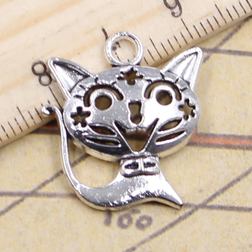 10pcs Charms Hollow Smile Star Cat 24x21mm Tibetan Silver Color Pendants Antique Jewelry Making DIY Handmade Craft