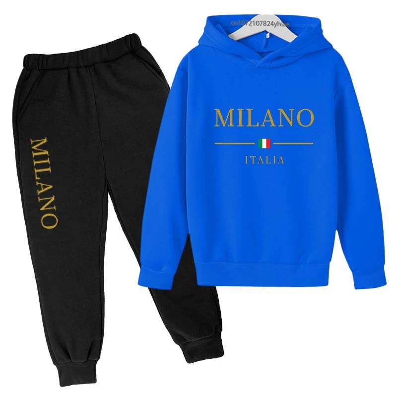 Kids Fashion Brand Letter Print 2pcs Pullover Hoodie+Pants Tracksuits 2-13 Years Boys Girls Casual Outfits Children Clothes Sets