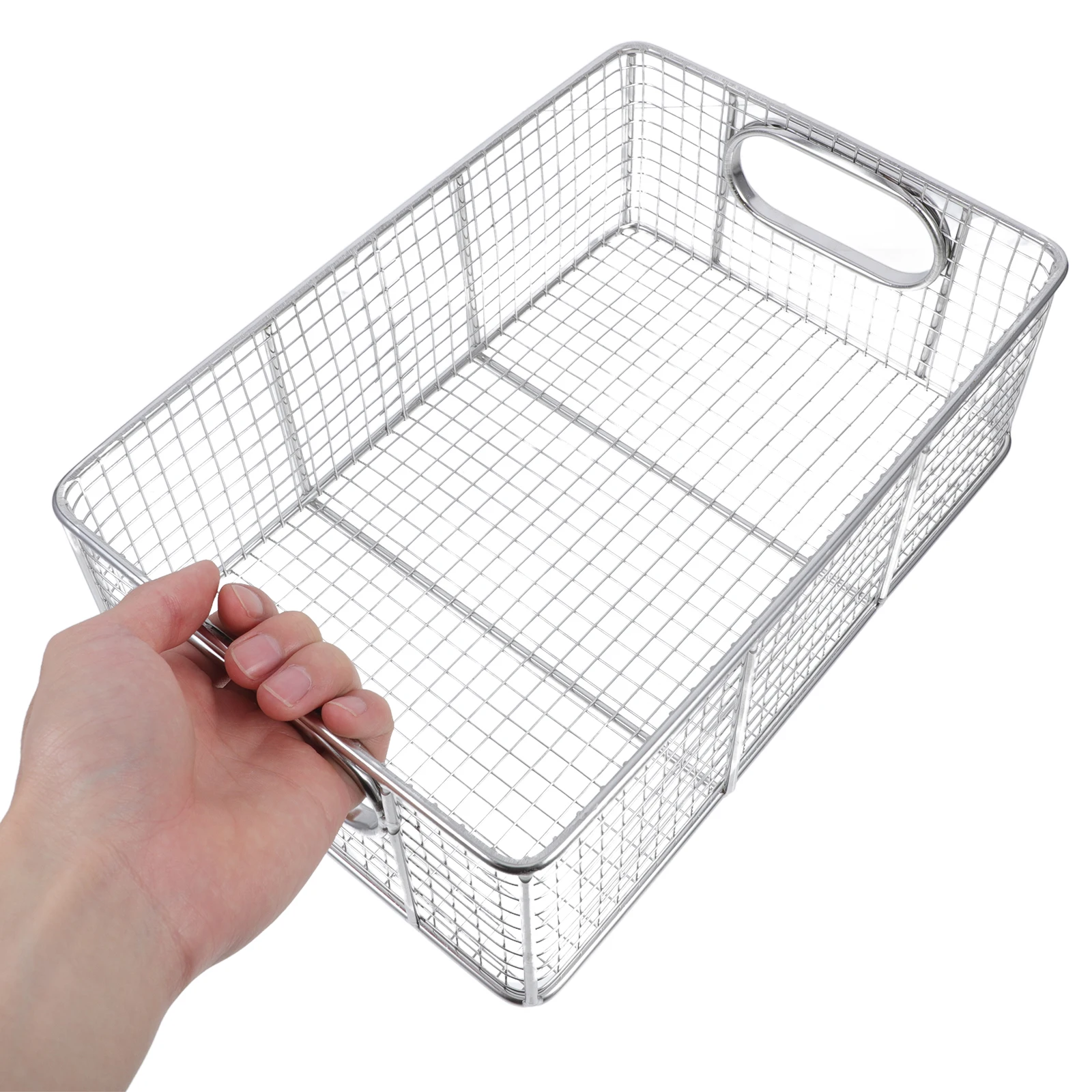 

Frying Basket Stainless Steel Mesh Cooking Square Chip Holder Handle Heat Resistant Ergonomic Design for Air Fryer Easy