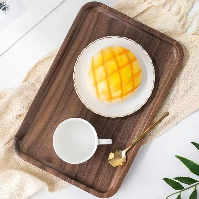 High-end Black Walnut Wooden Tray Rectangular Household Tea Tray Fruit Dinner Plate Coffee Solid Wood Tray