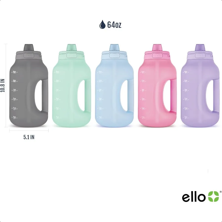 Hydra 64-Unzen-Halbgalonen-Wasserkrug mit Griff und motivierenden Zeitmarkierungen für die tägliche Hydratation, wiederverwendbare Wasserflasche aus Kunststoff