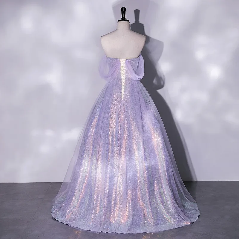 Customized Purple Sequined Off The Shoulder Shouldered Prom Dresses Temperamental Elegant Sleeveless Evening Gowns Sweet Vestido