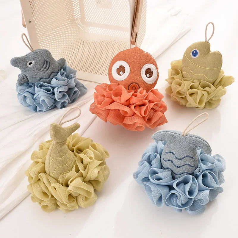 Cartoon Sea Animal Series Bath Ball Soft Not Easy Disperse Large PE Skin-friendly Bath Ball Exfoliation For Home & Dormitory