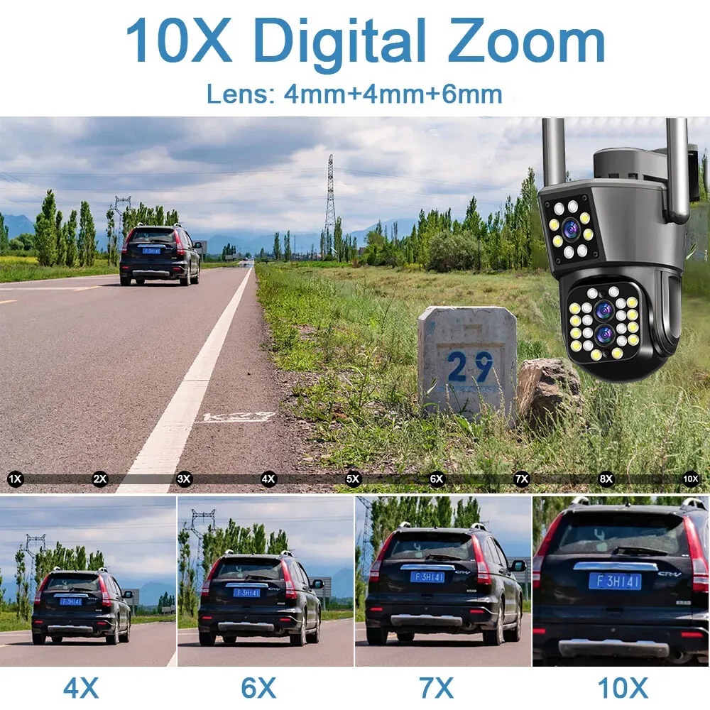 Linook 12MP 4K 10X Optical Zoom 3 Lens CCTV Wireless WIFI Outdoor Monitoring Camera 360 Mobile Tracking Color Night Vision