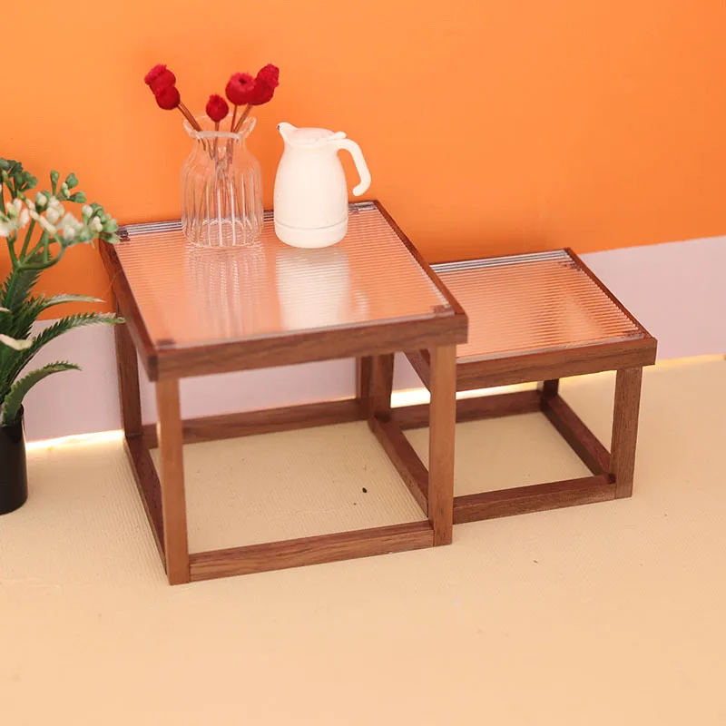 

Dollhouse Miniature Items Modern Coffee Table Mini Table Furnitures Desk Transparent Black Walnut Table Doll House Accessories