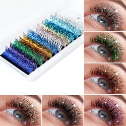 Mix Colors Glitter Eyelash Extensions Shiny Colorful False Lashes Faux Russian Volume Individual Lashes For Makeup Supplies