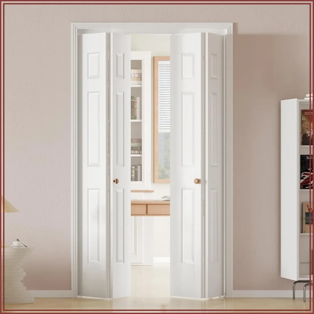 Bifold Closet Doors 48x80, 6-Panel Hollow Core Folding Door with Hardware, White Primed