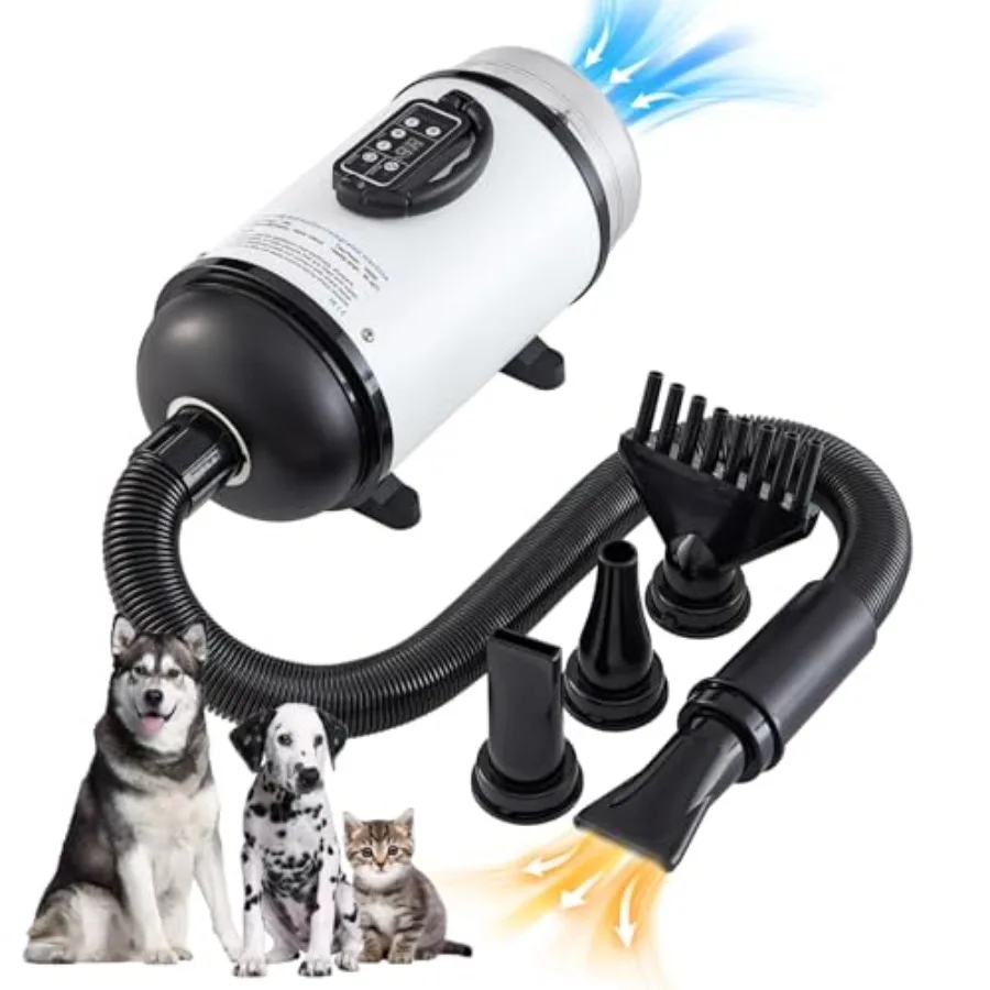 

Pet Dryer and Grooming Vacuum with Adjustable Speed and Temperature Control Low Noise 4 Nozzles 1850 Watts Blow Dry and Vacuum