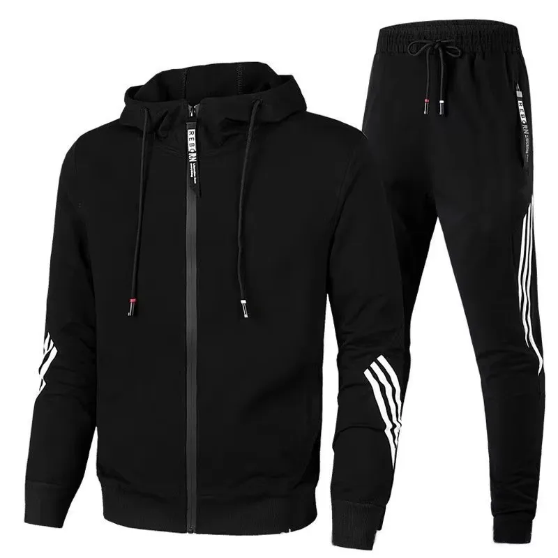 Conjunto esportivo masculino e feminino com zíper, capuz e calças de corrida, moda casual, novo, outono e inverno, 2024