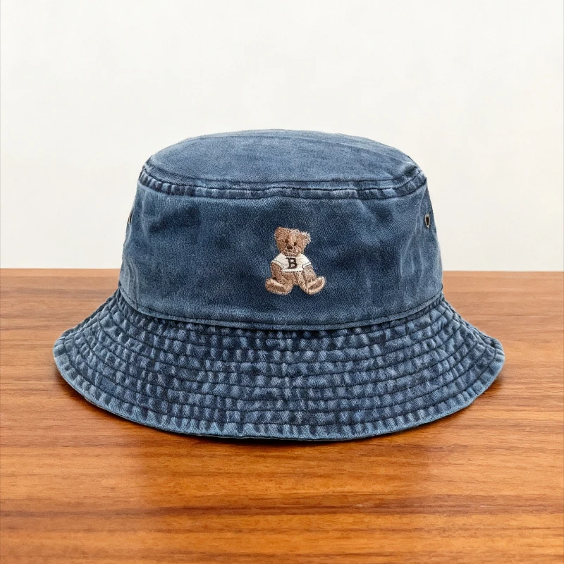 Chapéu de Pesca Vintage com Design de Urso de Pelúcia, Proteção Solar, Chapéu Infantil Inspirado em Brinquedo de Pelúcia, Chapéu Bucket de Algodão Lavado, Ideia de Presente