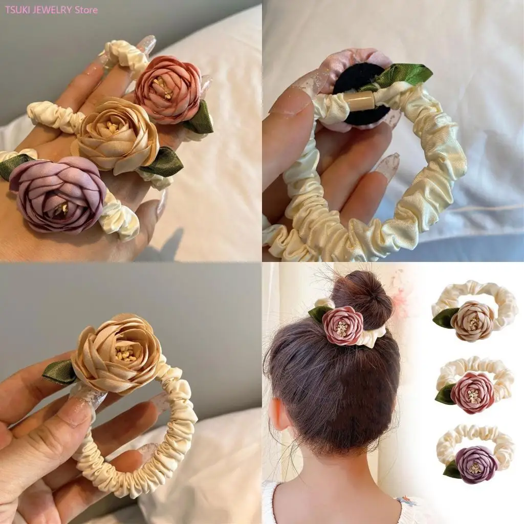 

62KE Fabric Hair Scrunchies Large Hair Bun Scrunchy Female Big Bun Flower Hairpieces