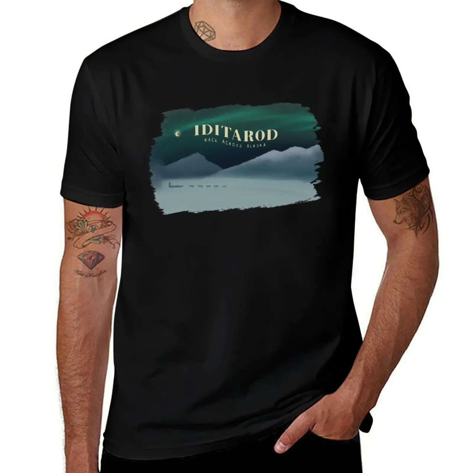 

iditarod race across alaska painting T-Shirt cotton t shirt pack man t shirt summer T-Shirt