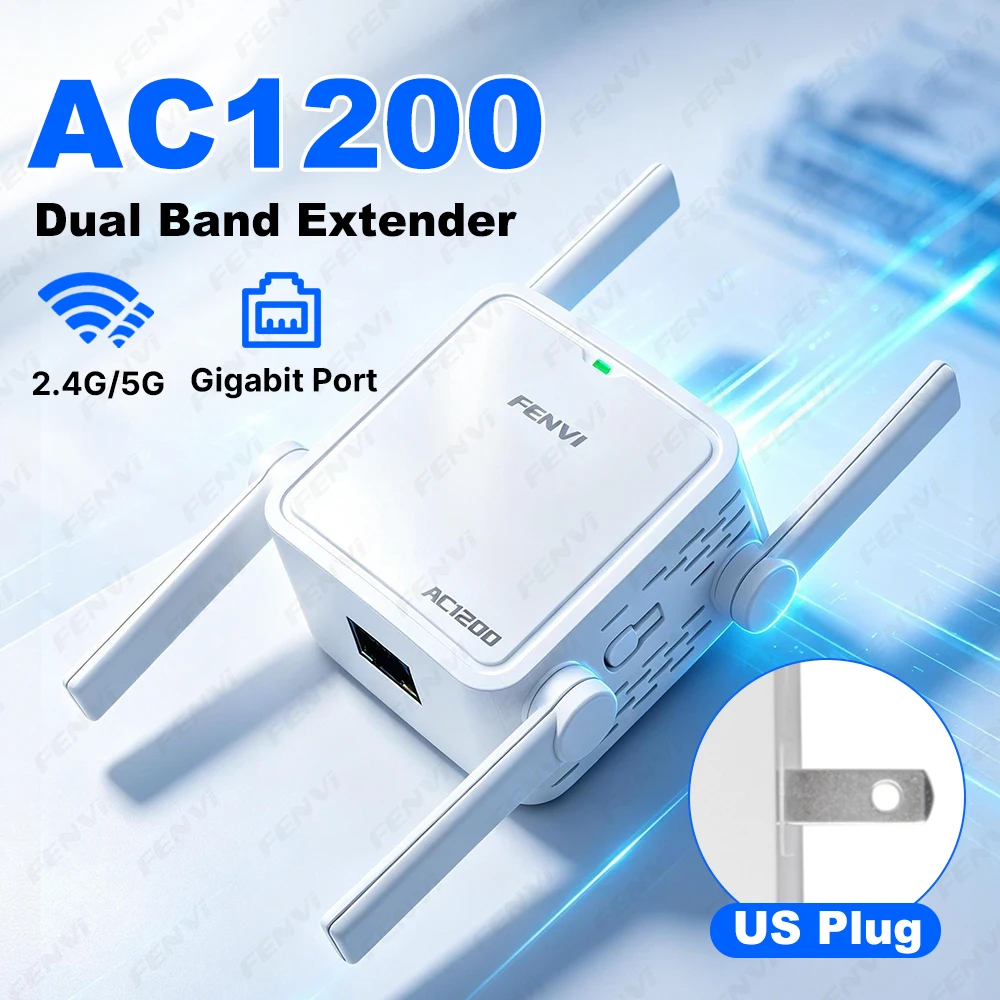 FENVI 1200Mbps Dual Band WiFi Repeater 2.4G/5GHz Wireless Signal Booster Extender AP Router with US Plug for Home Office