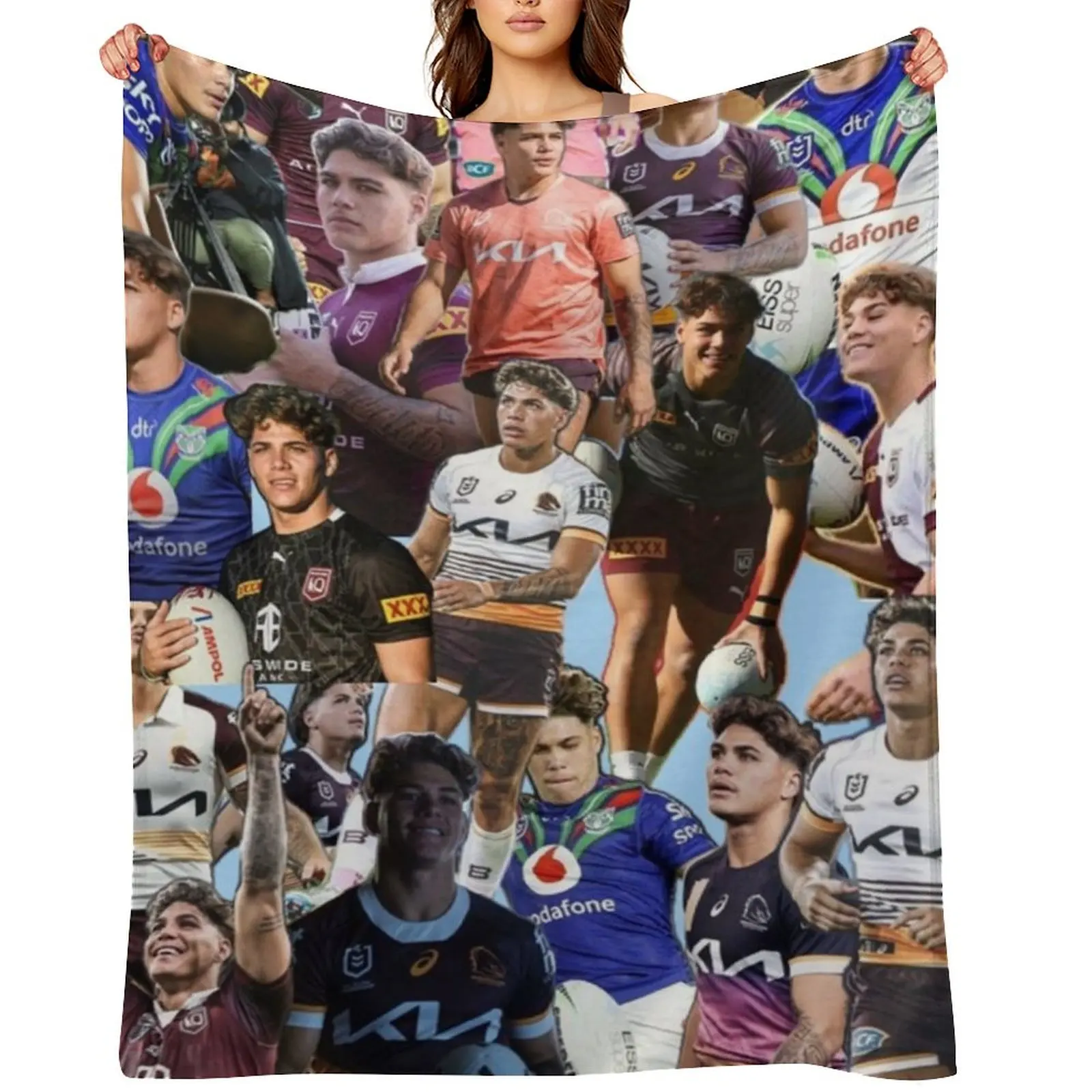 

reece walsh nrl hot collage photos Throw Blanket Decorative Throw Flannel wednesday Winter beds Blankets
