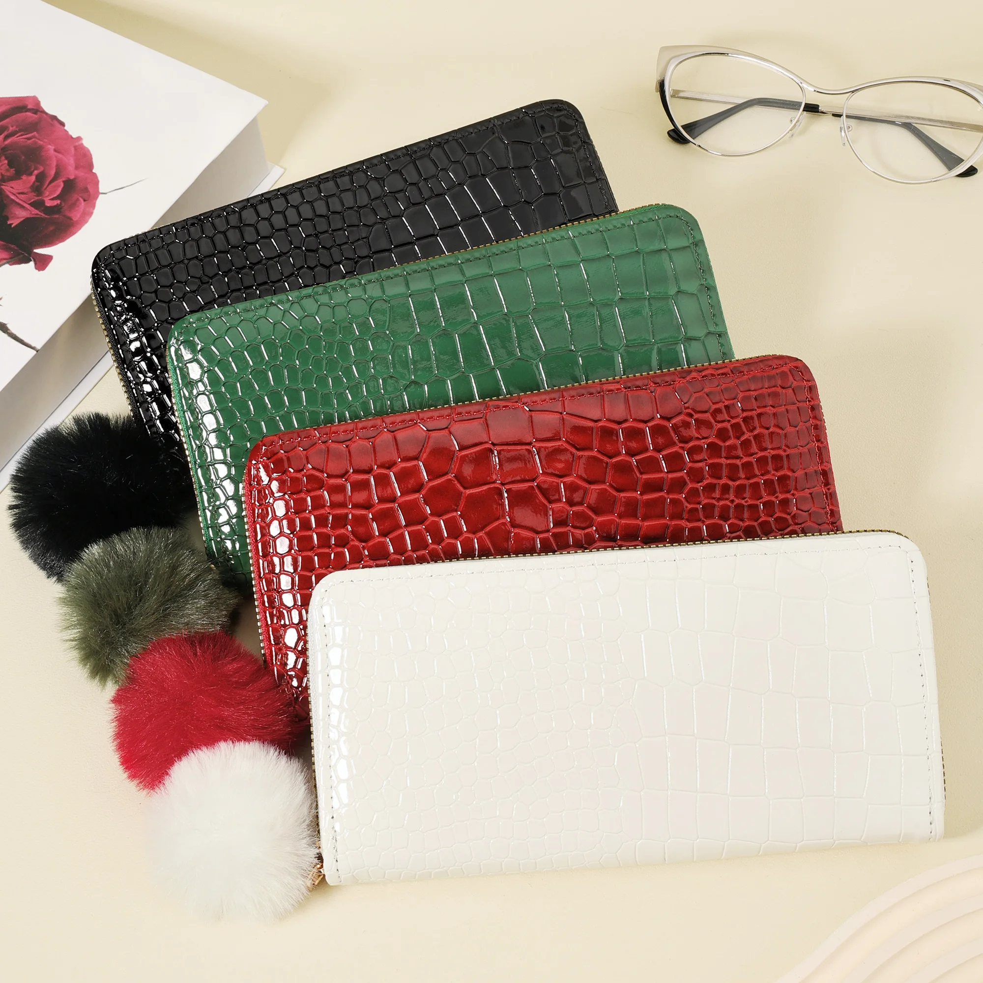 Fashion Lady Long Purse Solid Color Hair Ball Wallet Women's Long Card Wallets