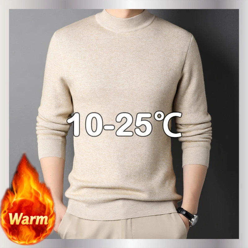 

2025 New Mens Winter Warm Sweater Half Crewneck Men Sweaters Knit Pullovers for Male Youth Slim Knitwear Man Sweater Clothing