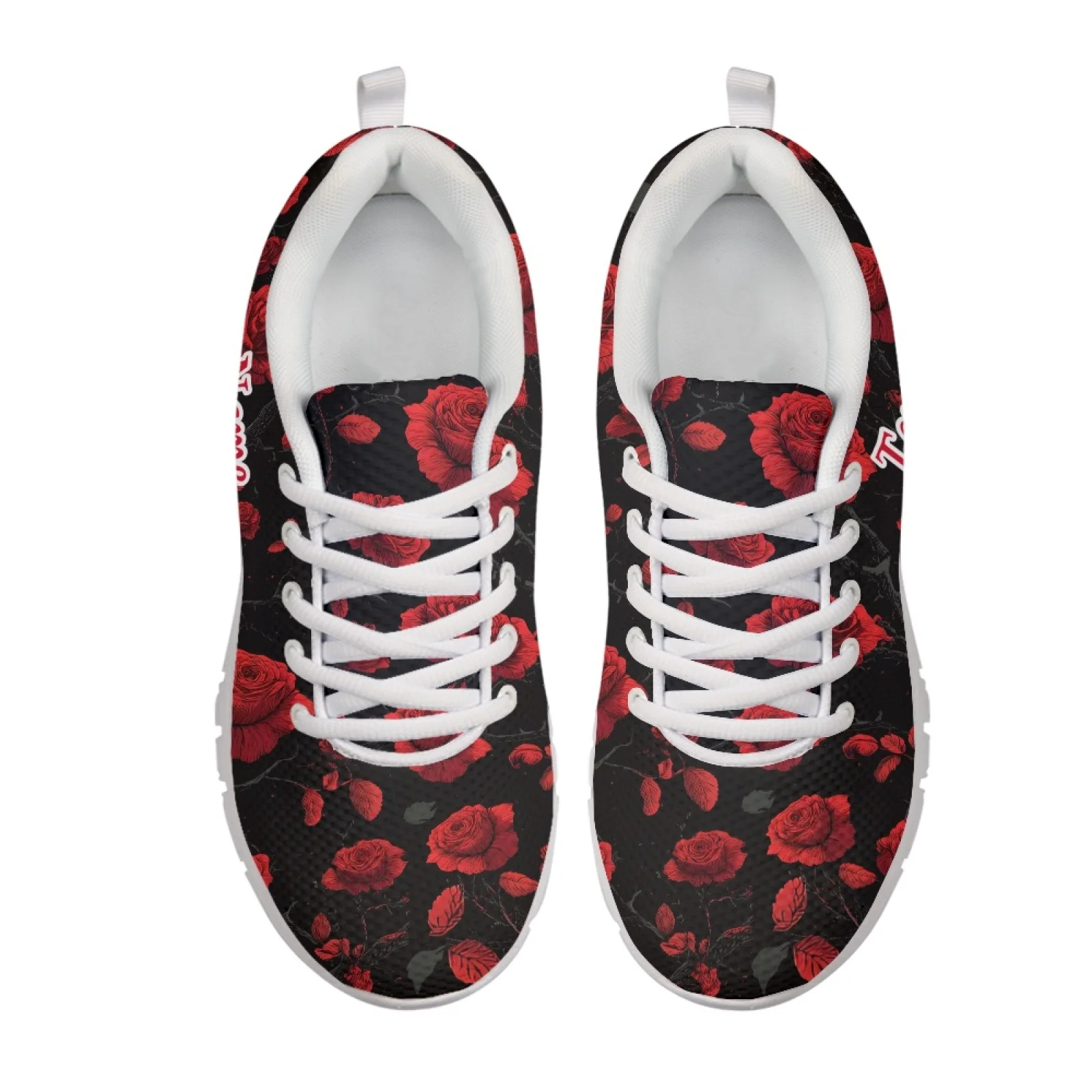 Coloranimal Red Rose Mesh Running Sneakers, Lace up Athletic Walking Sneakers for Women and Men, Casual Gym Daily Wear