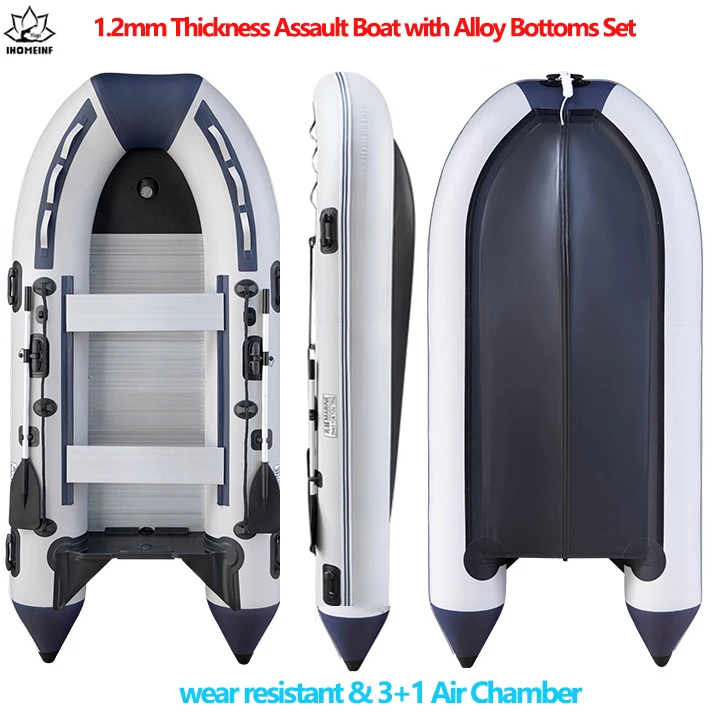 1.2mm Thickness Assault Boat with Alloy Bottoms Set for River Lake 0.9mm Inflatable Boat with V Shaped Keels 3+1 Air Chamber