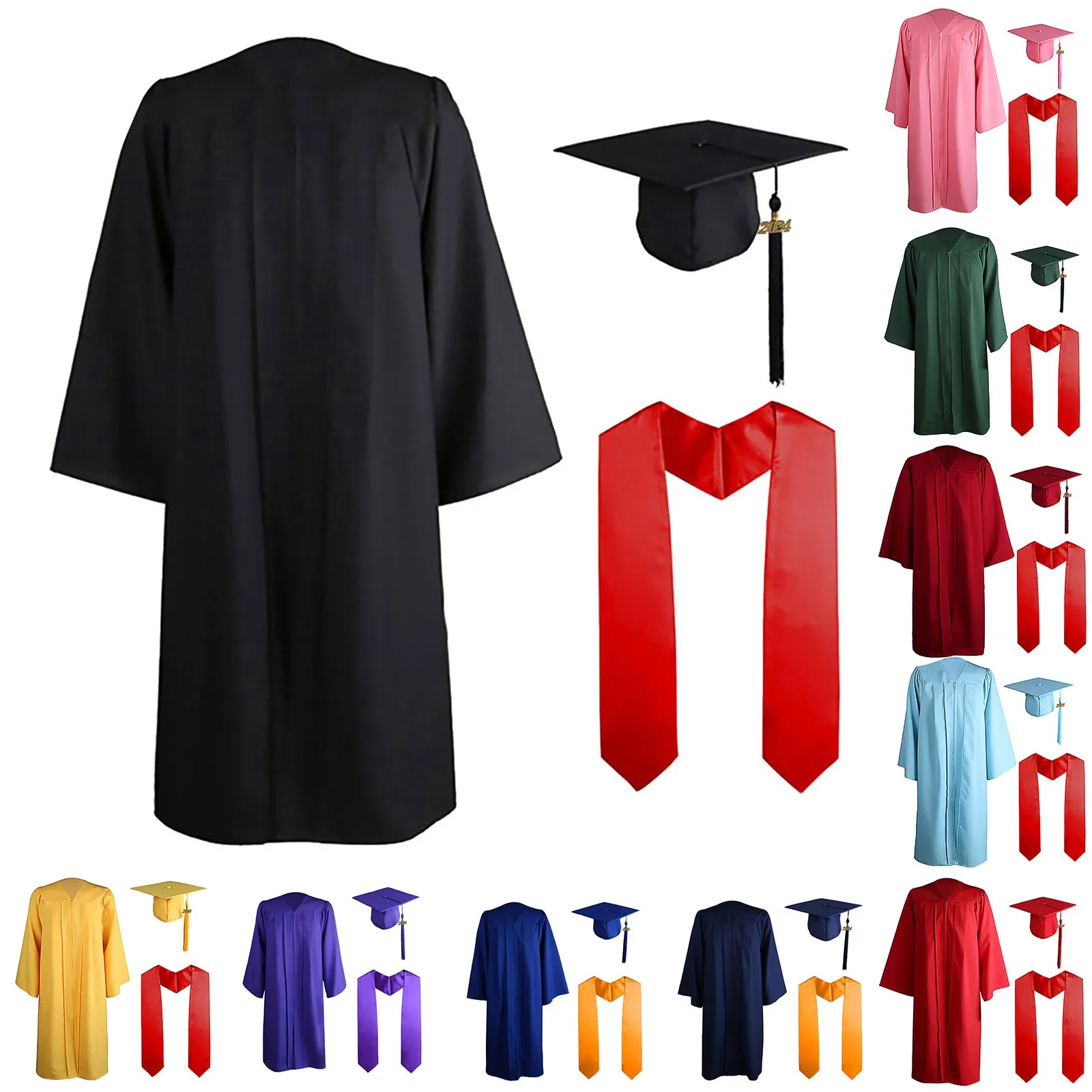 GraduationMall Graduation Gown And Cap For Adults 2024 Year Charm Unisex Cover up